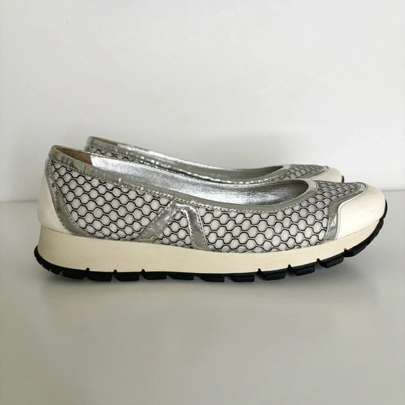 Prada Sport Ballet Shoes Trainers Metallic Mesh Patent Leather Size 36.5 Vintage - Picture 1 of 14